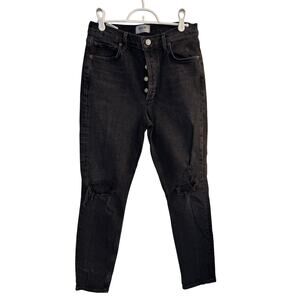 Agolde‎ Jeans Women's Black Distressed Button Fly Straight Denim Sz 28